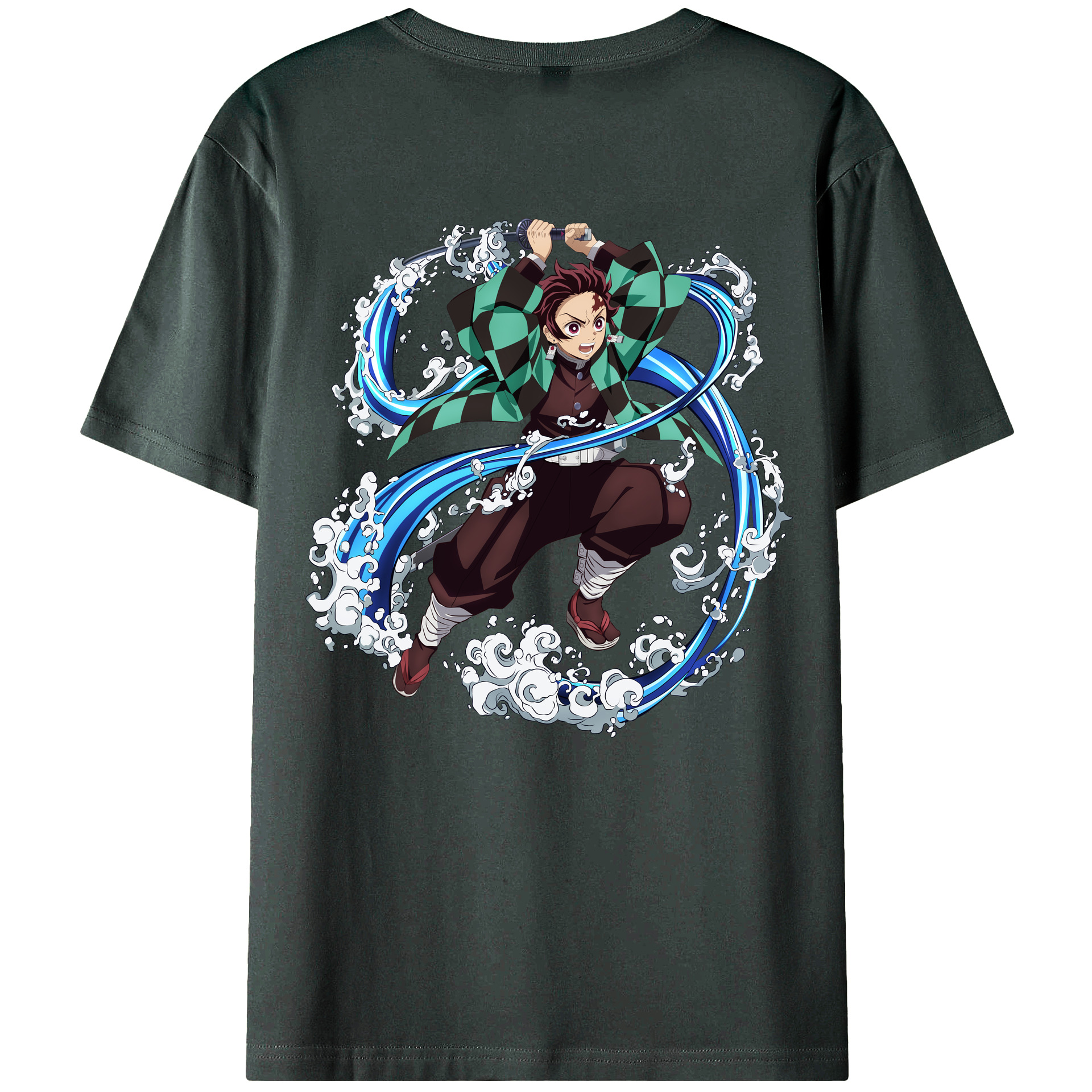 （画像用） 鬼滅の刃 竈門 炭治郎／かまど たんじろう Kamado Tanjirou 綿100％ メンズ半袖Tシャツ（バックプリント） 通気性